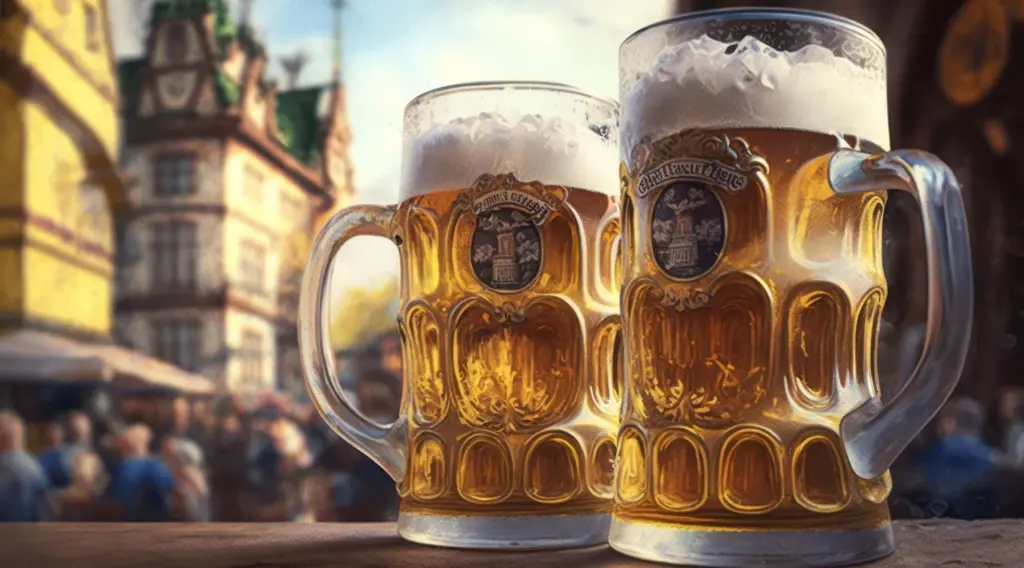 ¿Cerveza alemana vs belga, cual es mejor en 2024? | German Beer mug on a table in Oktoberfest in Germany Conclusiones sobre cerveza alemana vs belga